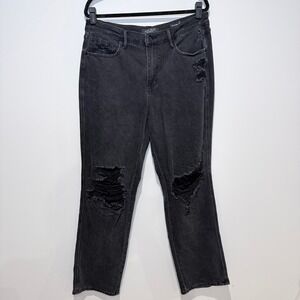 JUDY BLUE 90s Straight Jeans Black Wash Distressed Size 15/32